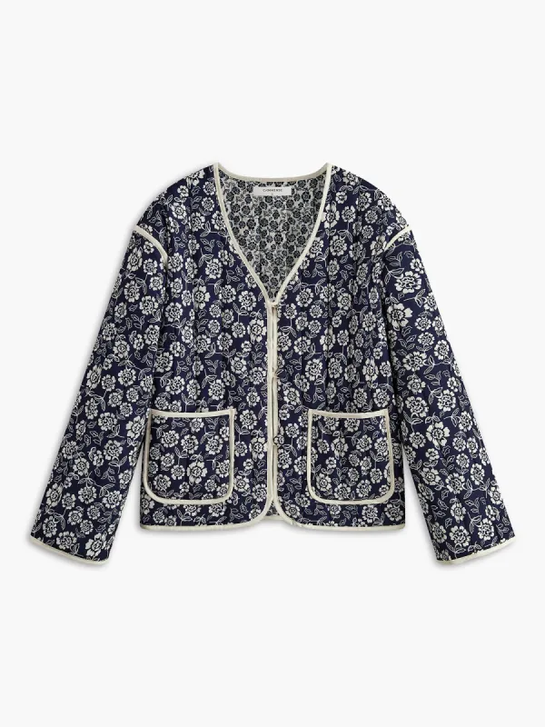 Floral Printed Pockets Winter Coat sold by COMMENSE