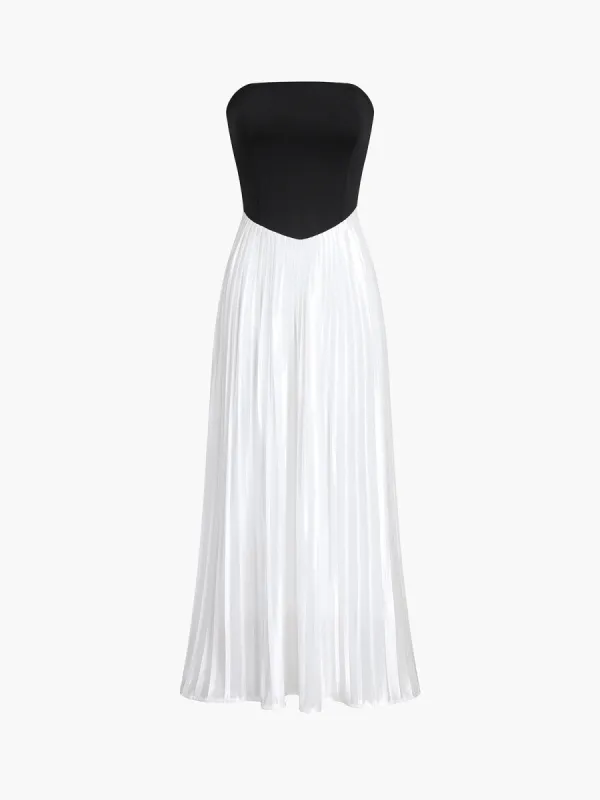 Two Tone Pleated Hem Tune Long Dress made by COMMENSE