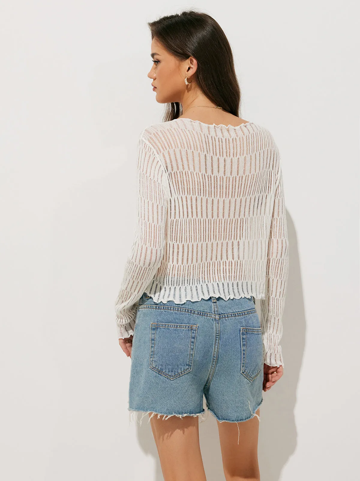 Textured Single Button Pleated Open Front Blouse sold by COMMENSE product image thumbnail 3