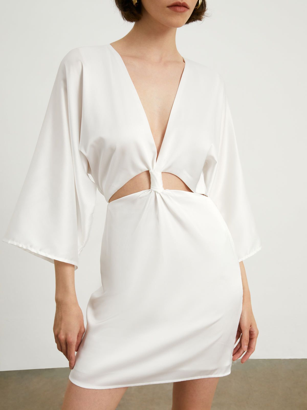 Minimalist Satin Cutout Short Dress sold by COMMENSE