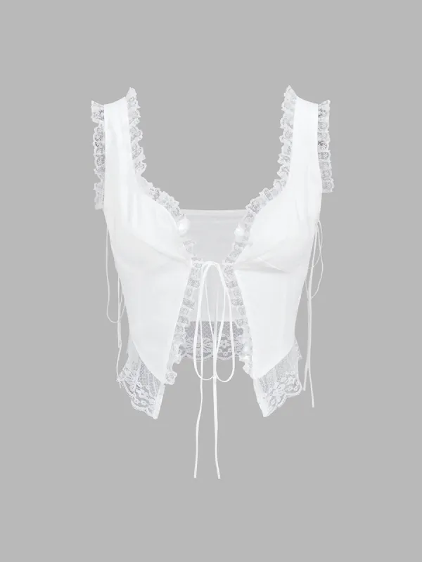 Fly Away Fairytale Lace Trim Crop Strappy Top made by COMMENSE