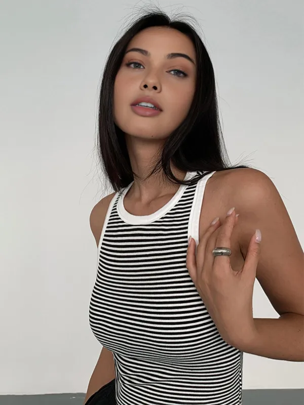 Striped Crew Neck Tank Top sold by COMMENSE