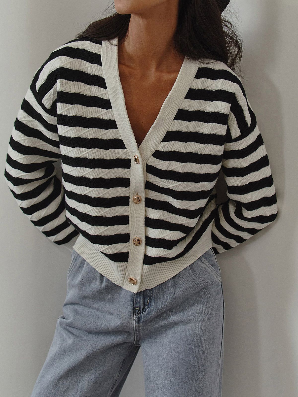 Textured Stripe Cardigan sold by COMMENSE