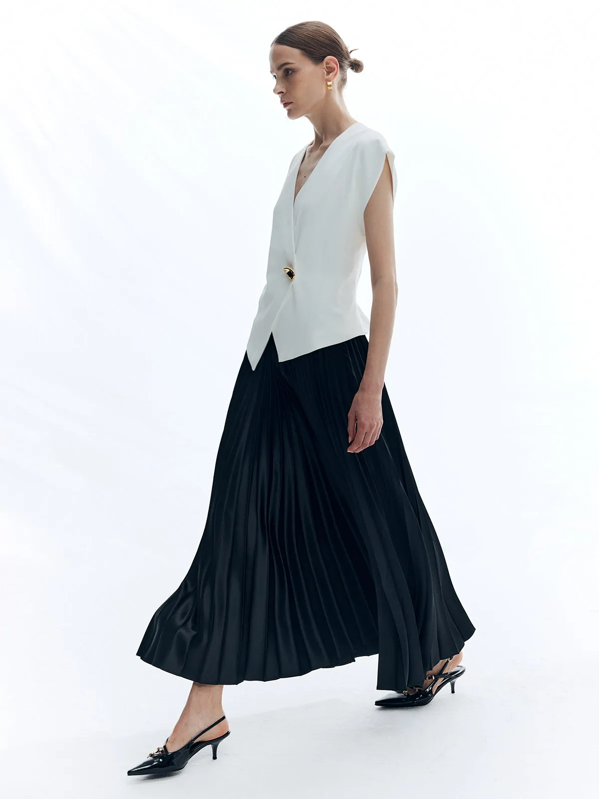 Satin Solid Pleated Skirt sold by COMMENSE product image thumbnail 4