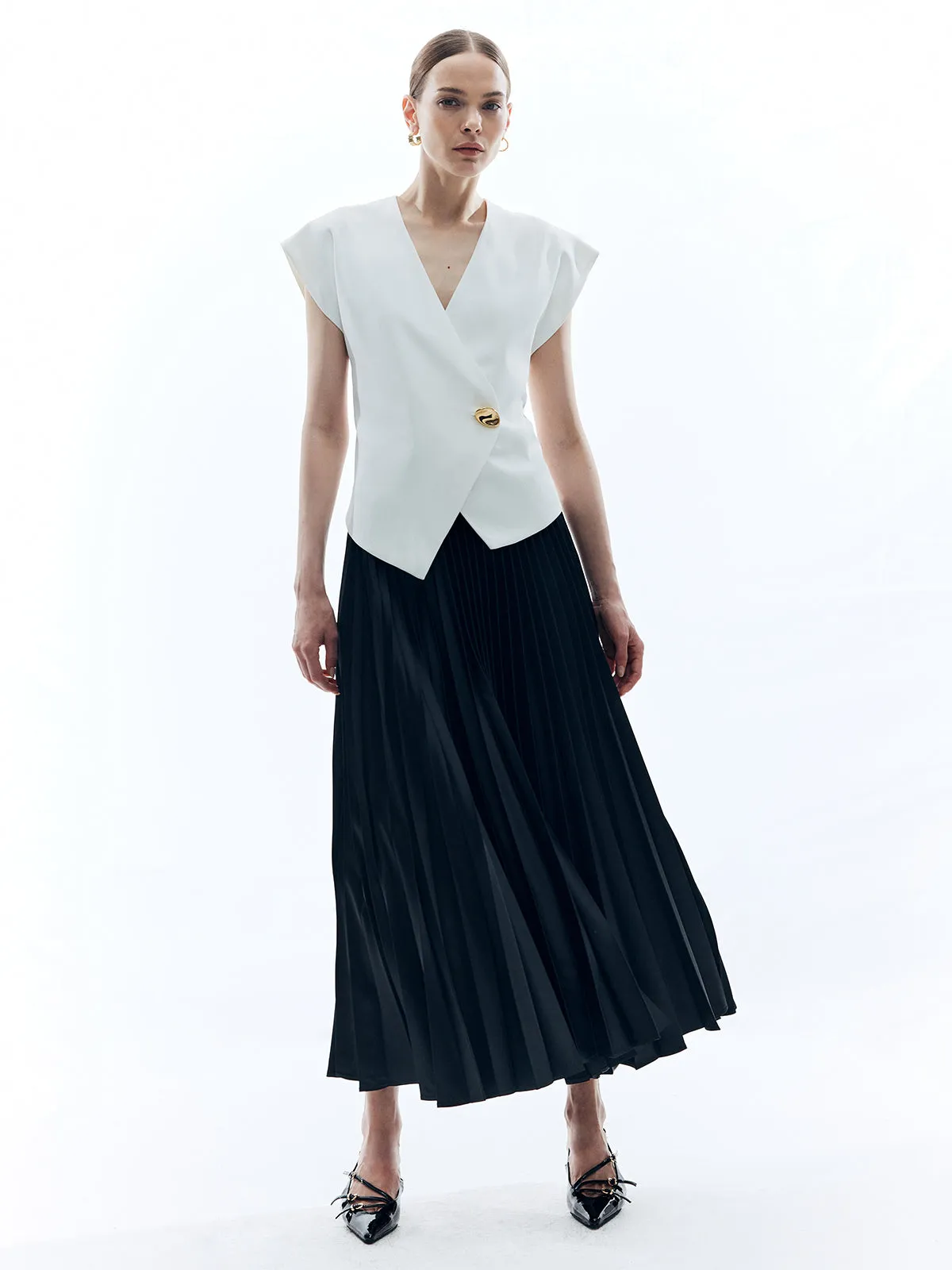 Satin Solid Pleated Skirt sold by COMMENSE