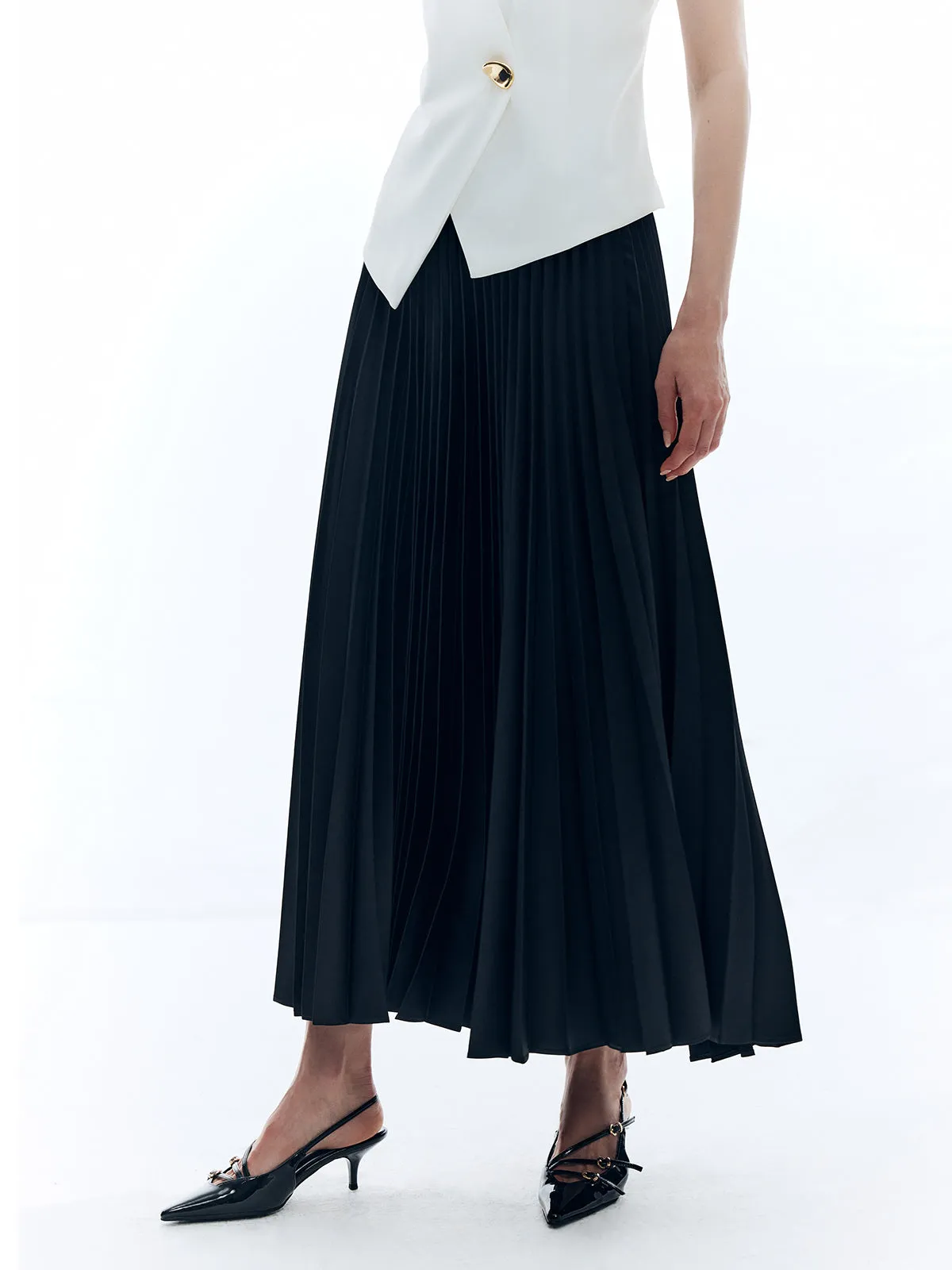 Satin Solid Pleated Skirt sold by COMMENSE product image thumbnail 2