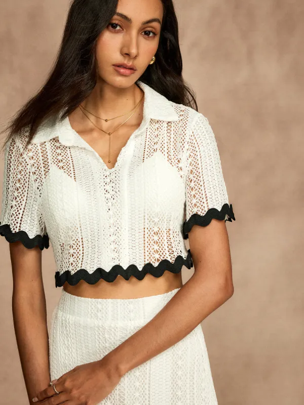 Contrast Lettuce Trim Hollow Skirt Set sold by COMMENSE