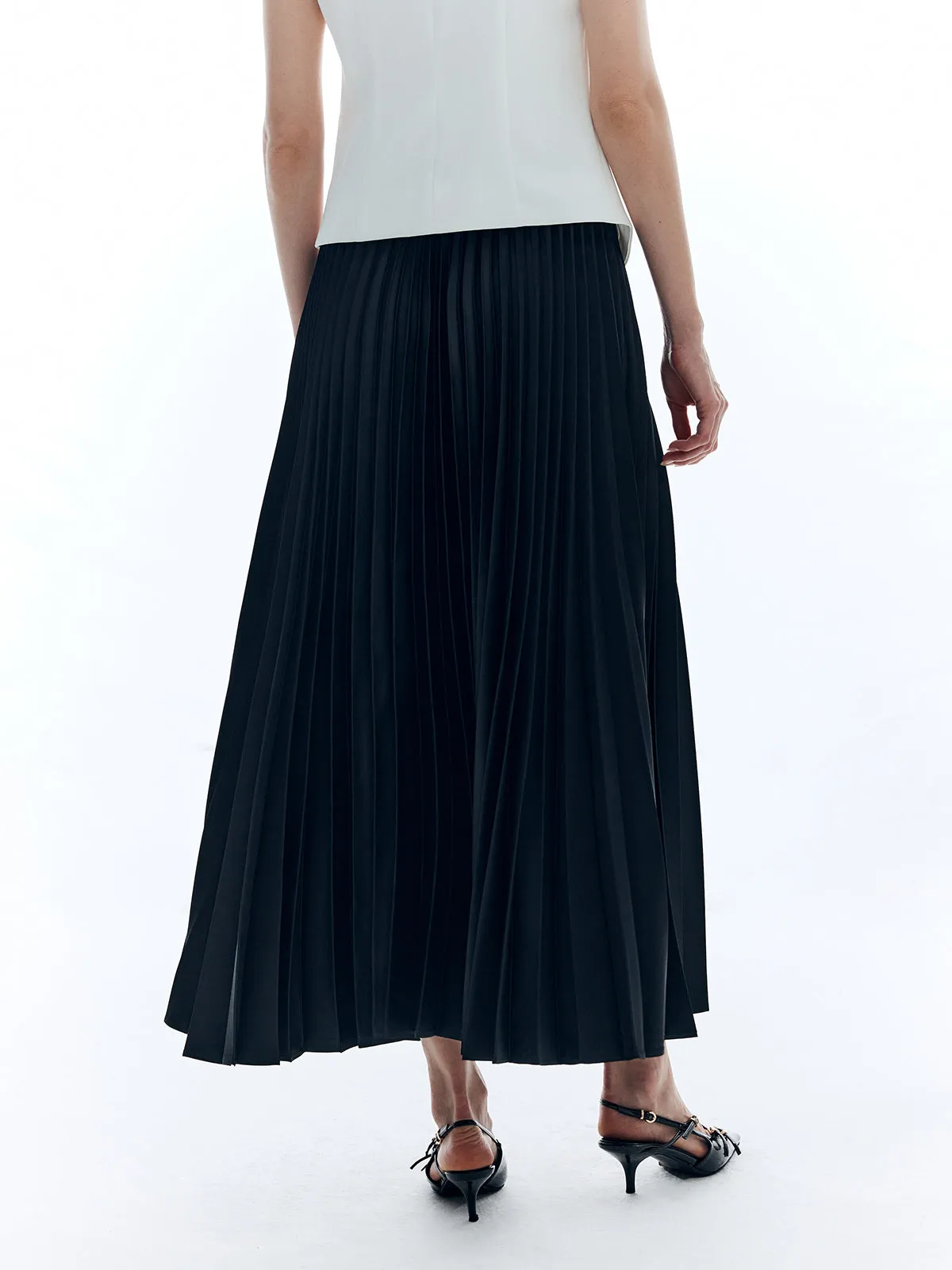 Satin Solid Pleated Skirt sold by COMMENSE product image thumbnail 3