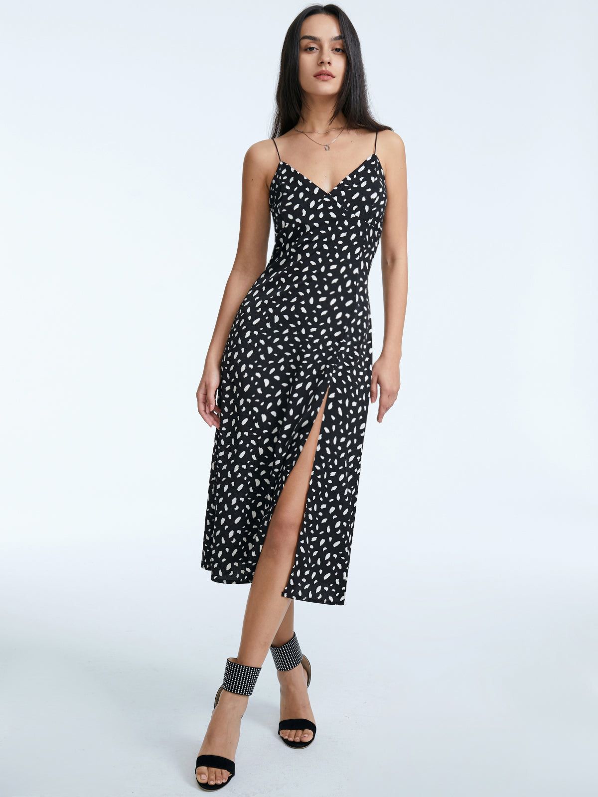 Sweetheart Contrast Print Slit Strap Midi Dress sold by COMMENSE