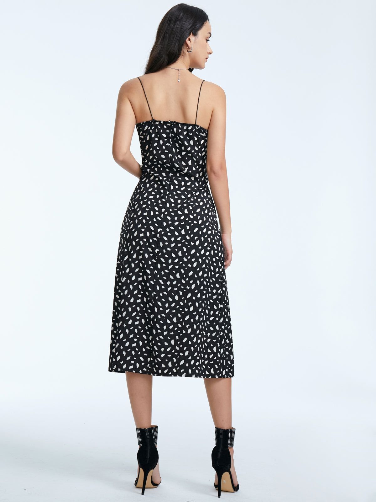 Sweetheart Contrast Print Slit Strap Midi Dress sold by COMMENSE product image thumbnail 5