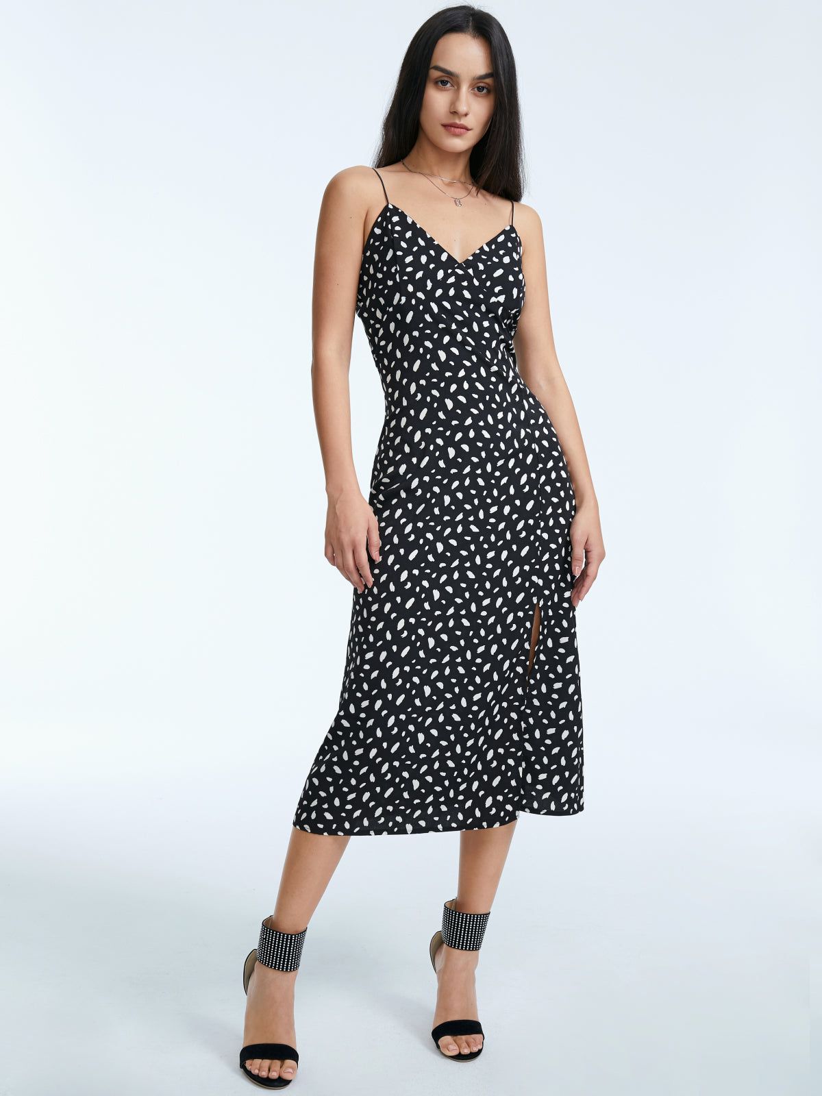 Sweetheart Contrast Print Slit Strap Midi Dress sold by COMMENSE product image thumbnail 2