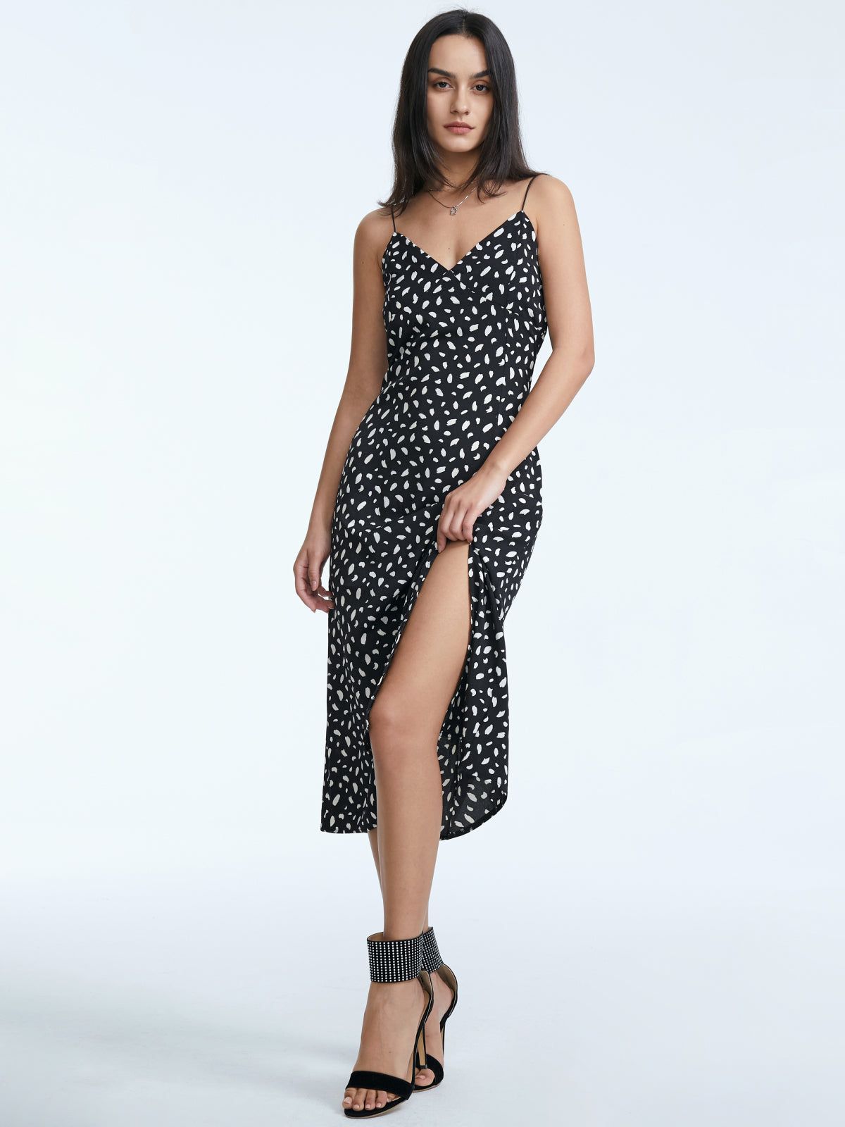 Sweetheart Contrast Print Slit Strap Midi Dress sold by COMMENSE product image thumbnail 3