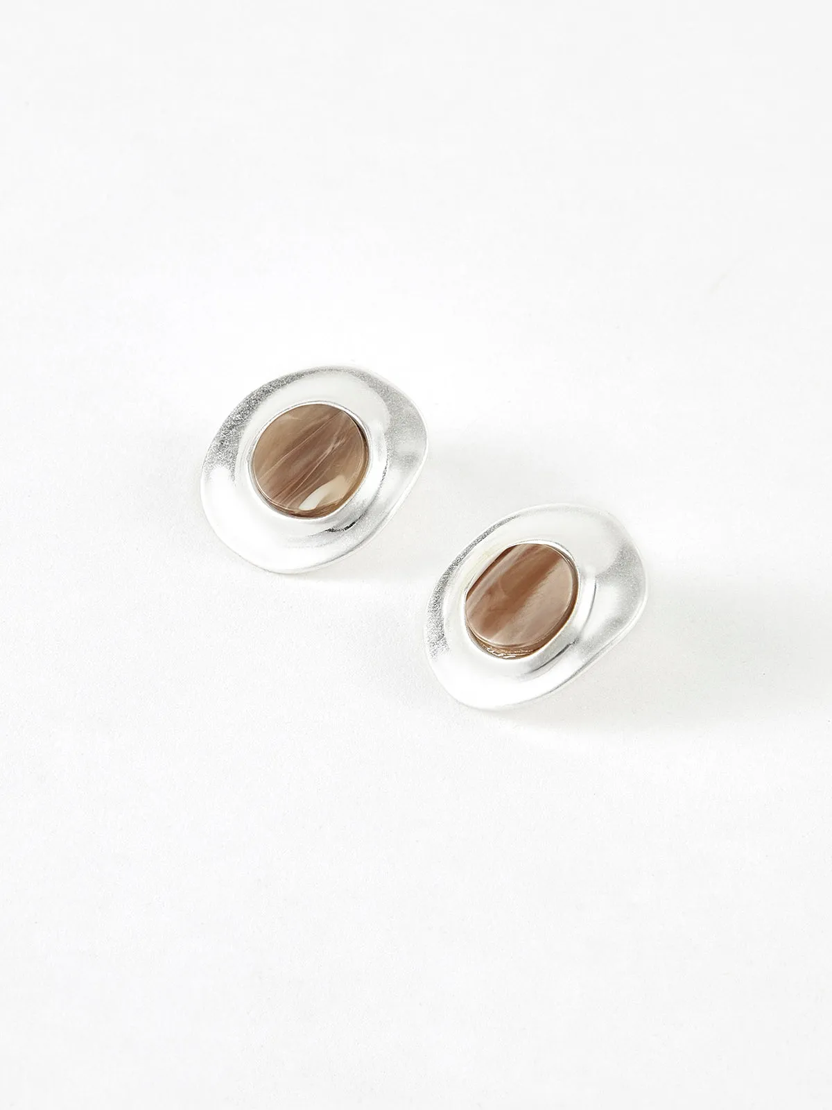 Wood Grain Silver Stud Earrings sold by COMMENSE product image thumbnail 3