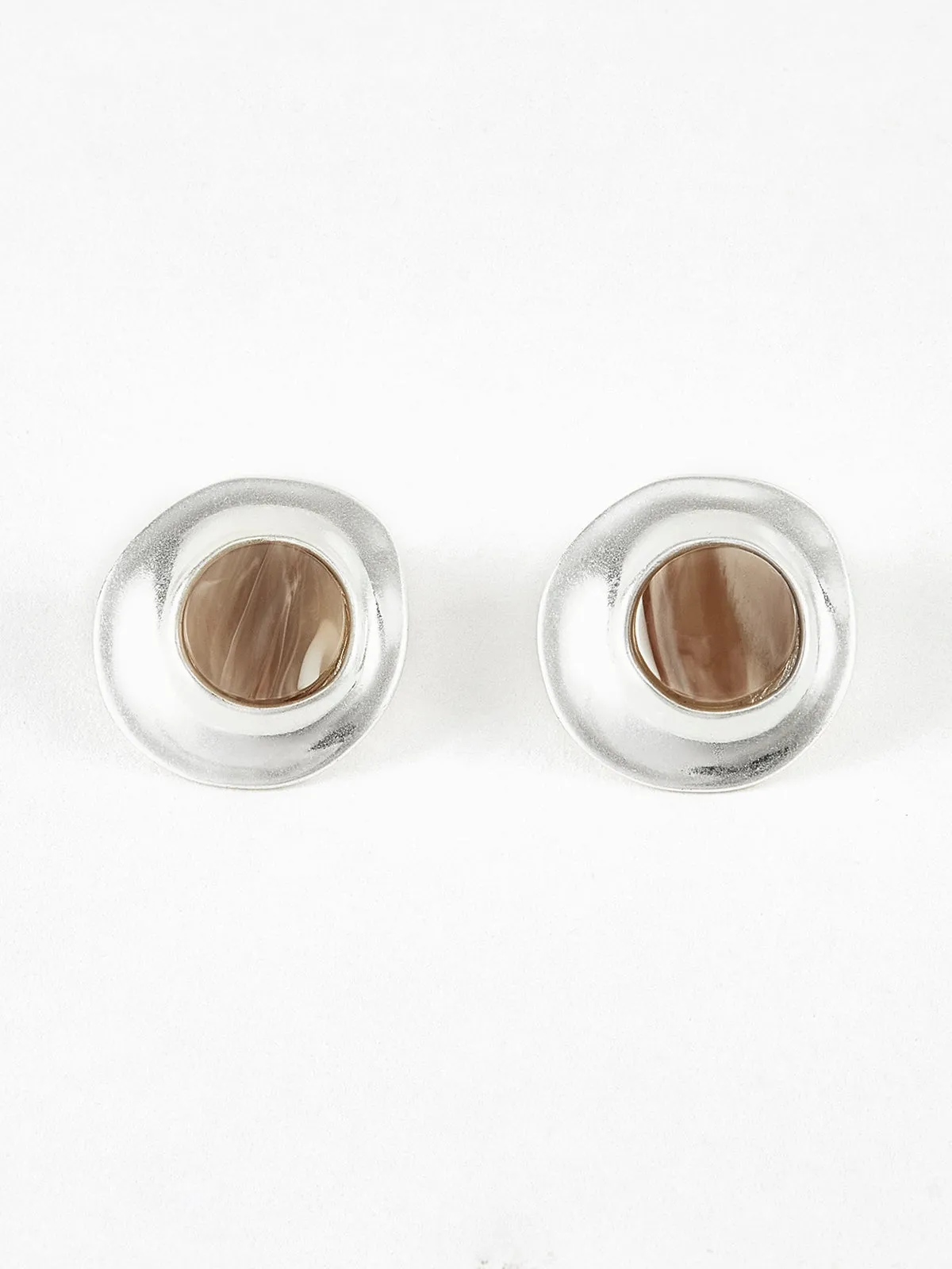 Wood Grain Silver Stud Earrings sold by COMMENSE product image thumbnail 2
