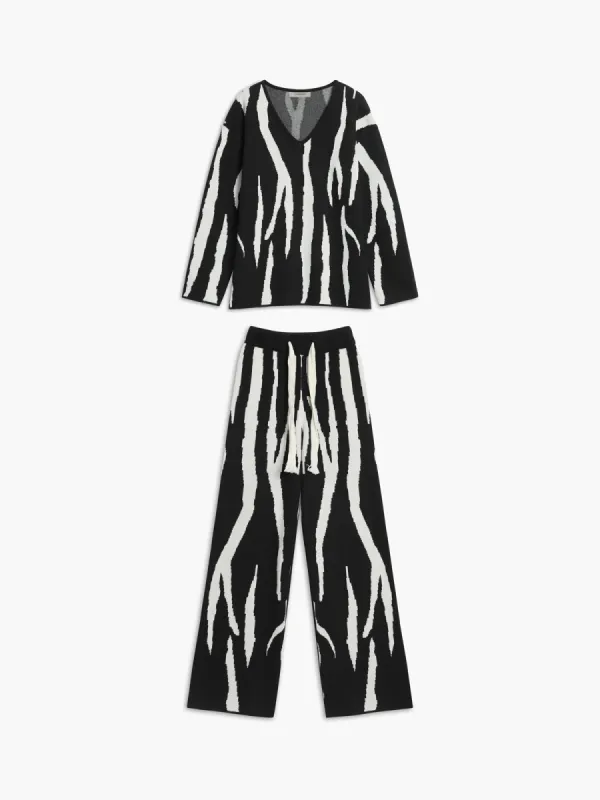White Branches Long Sleeve Drawstring Two Piece Pants Set sold by COMMENSE