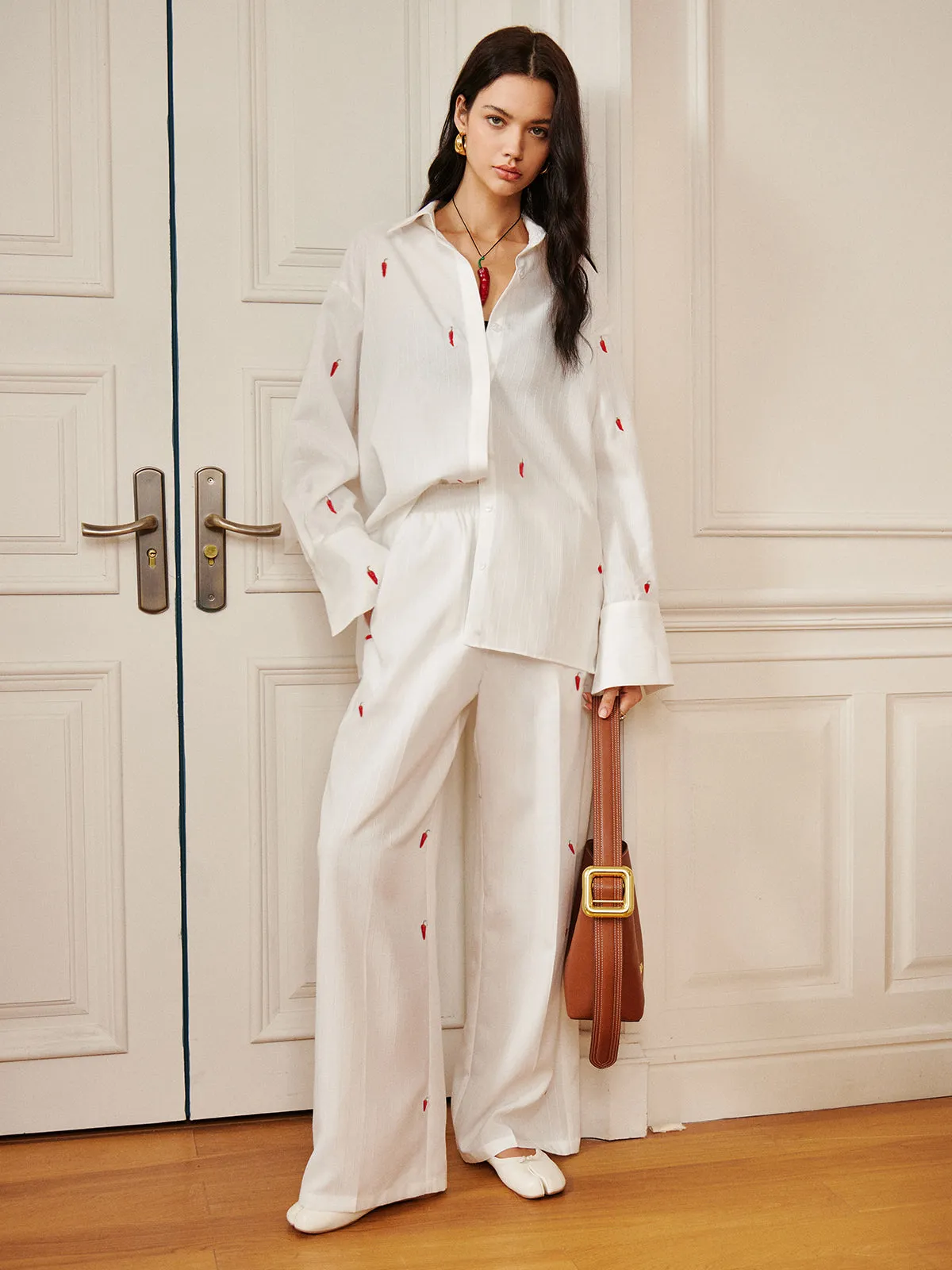 Red Chili Pepper Embroidery Pocket Pants sold by COMMENSE product image thumbnail 3