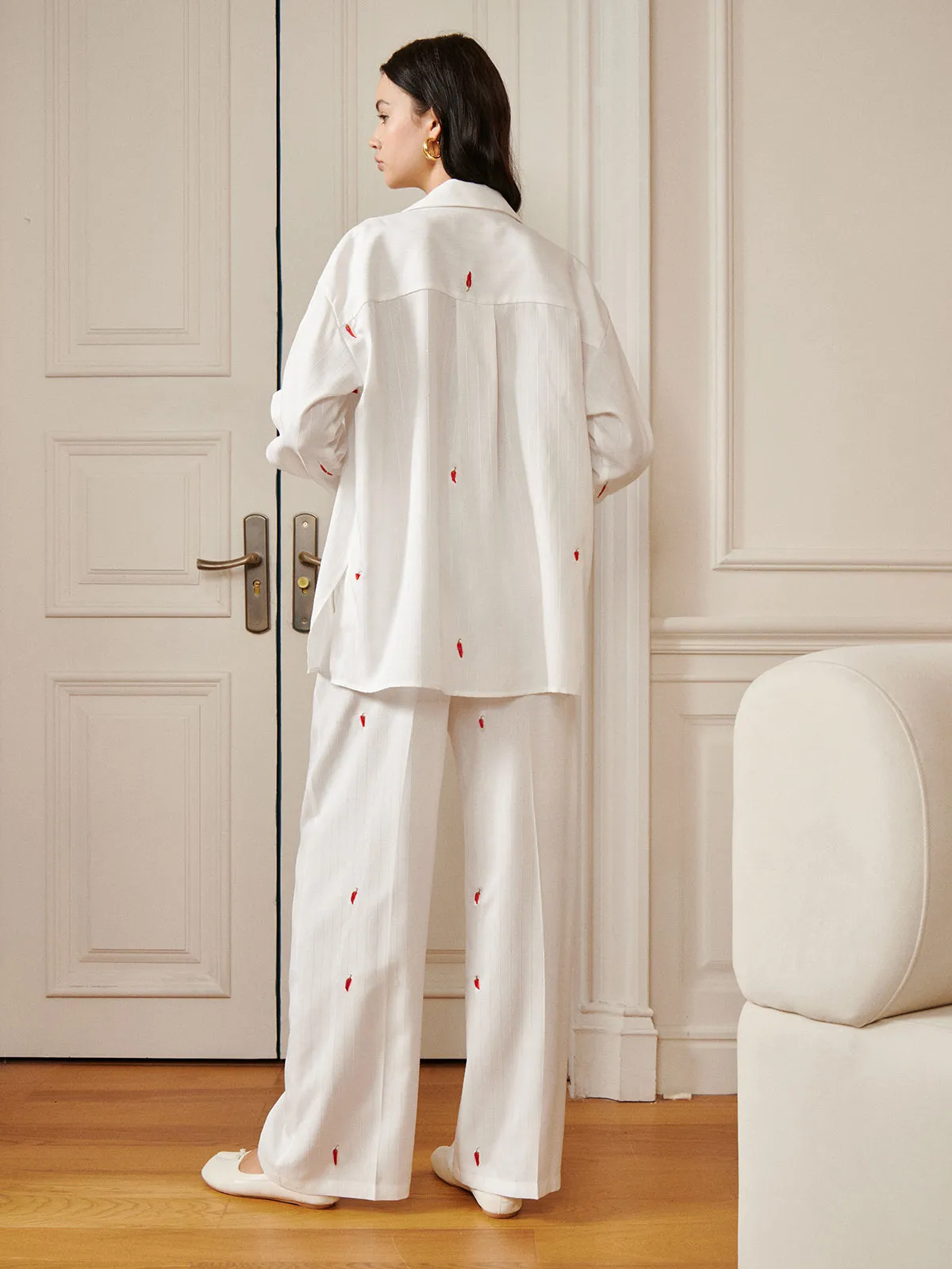 Red Chili Pepper Embroidery Pocket Pants sold by COMMENSE product image thumbnail 4