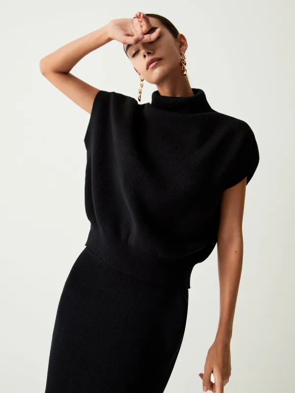 Turtleneck Cap Sleeve Sweater With Matching Midi Skirt made by COMMENSE