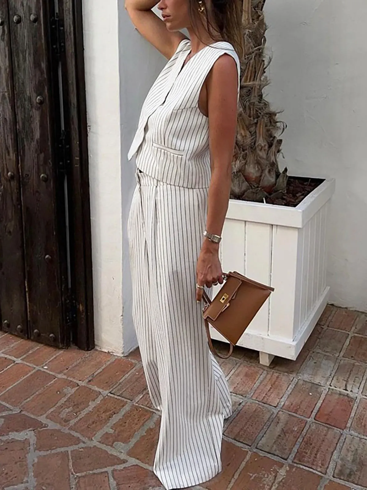 Stripe Vest With Loose Long Pants sold by COMMENSE product image thumbnail 4