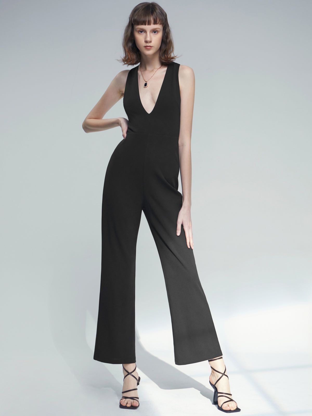 Plunging Sleeveless Classic Leg Jumpsuit sold by COMMENSE product image thumbnail 2