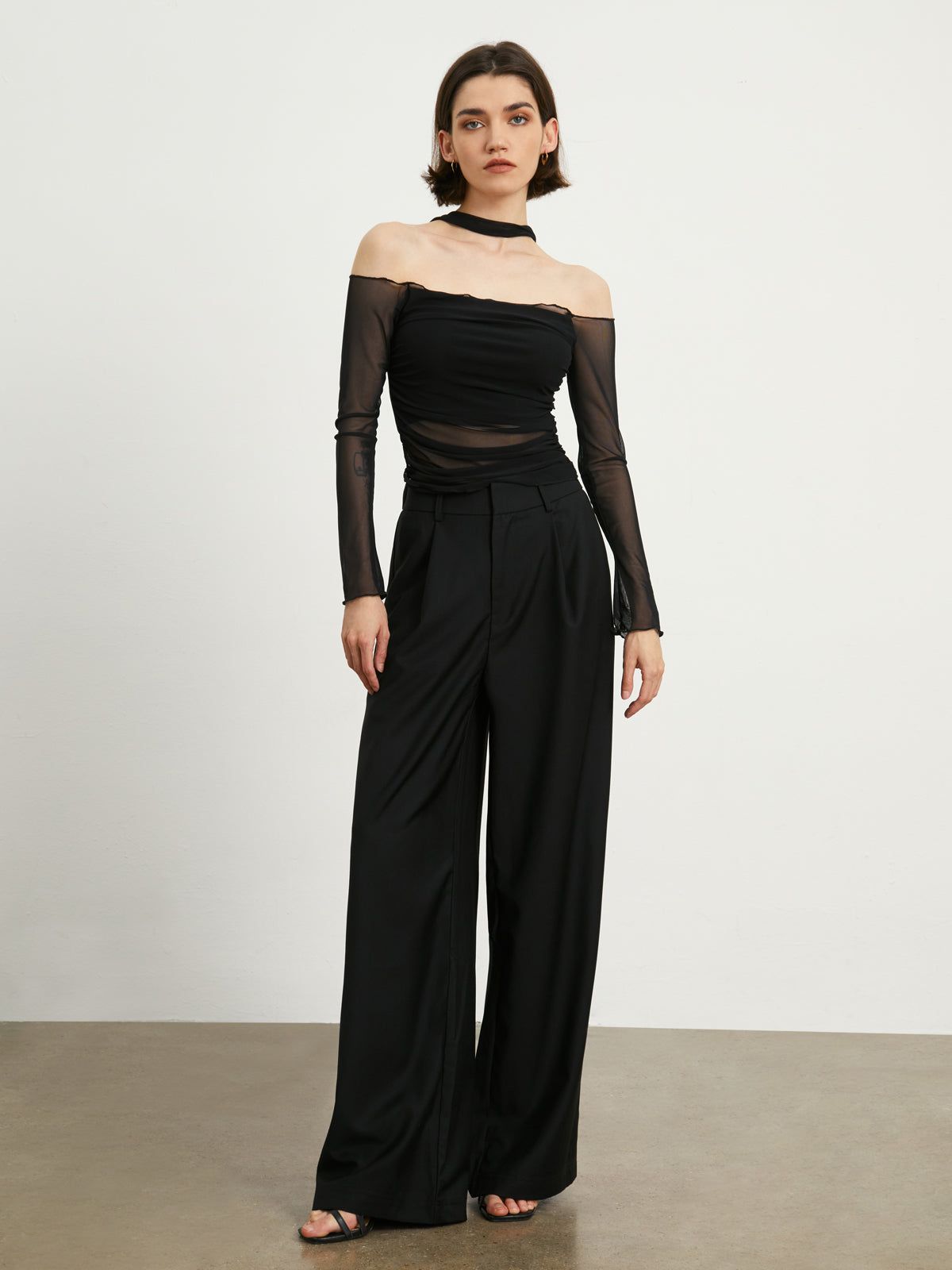 Off-Shoulder Halter Mesh Crop Shirt sold by COMMENSE product image thumbnail 2