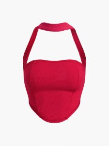Halter Neck Contour Piping Crop Top sold by COMMENSE