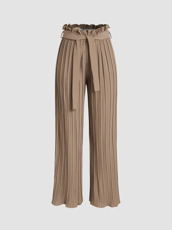 Tie Front Pleated Wide Leg Paperbag Pants sold by COMMENSE