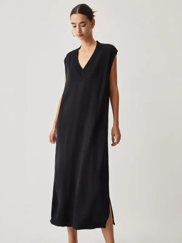 Rib Trim Sleeveless Midi Sweater Dress sold by COMMENSE
