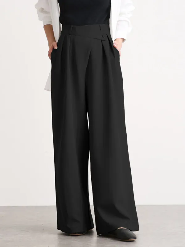 Asymmetric Buttoned Wide Leg Dress Pants sold by COMMENSE