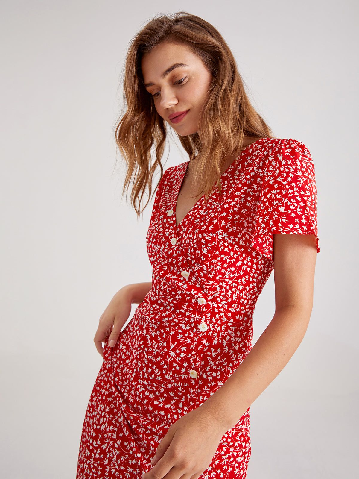 Sweetheart Button Front Slit Dress sold by COMMENSE product image thumbnail 2