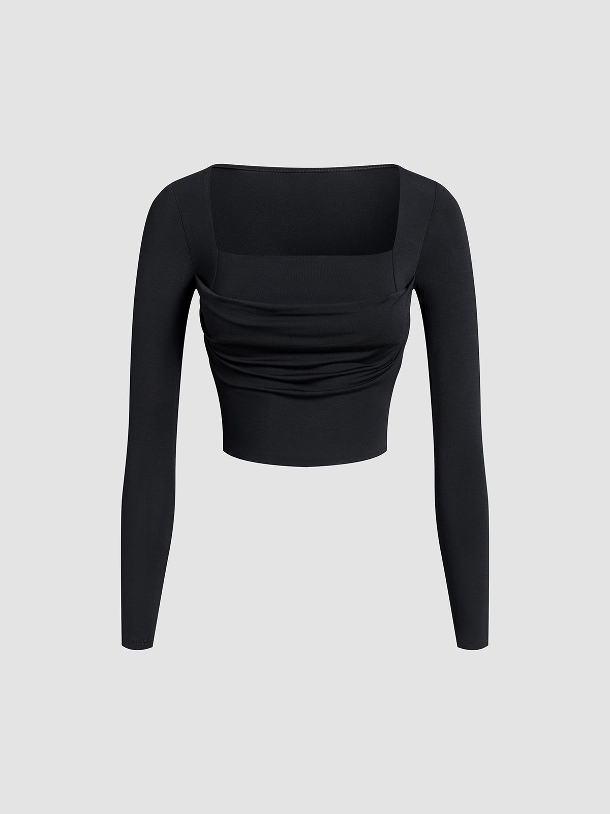 Square Neck Ruched Long Sleeve Crop Shirt sold by COMMENSE product image thumbnail 4
