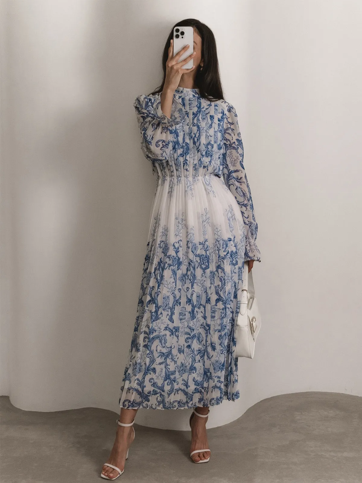 Plant Pattern Printed Pleated Long Dress sold by COMMENSE product image thumbnail 3