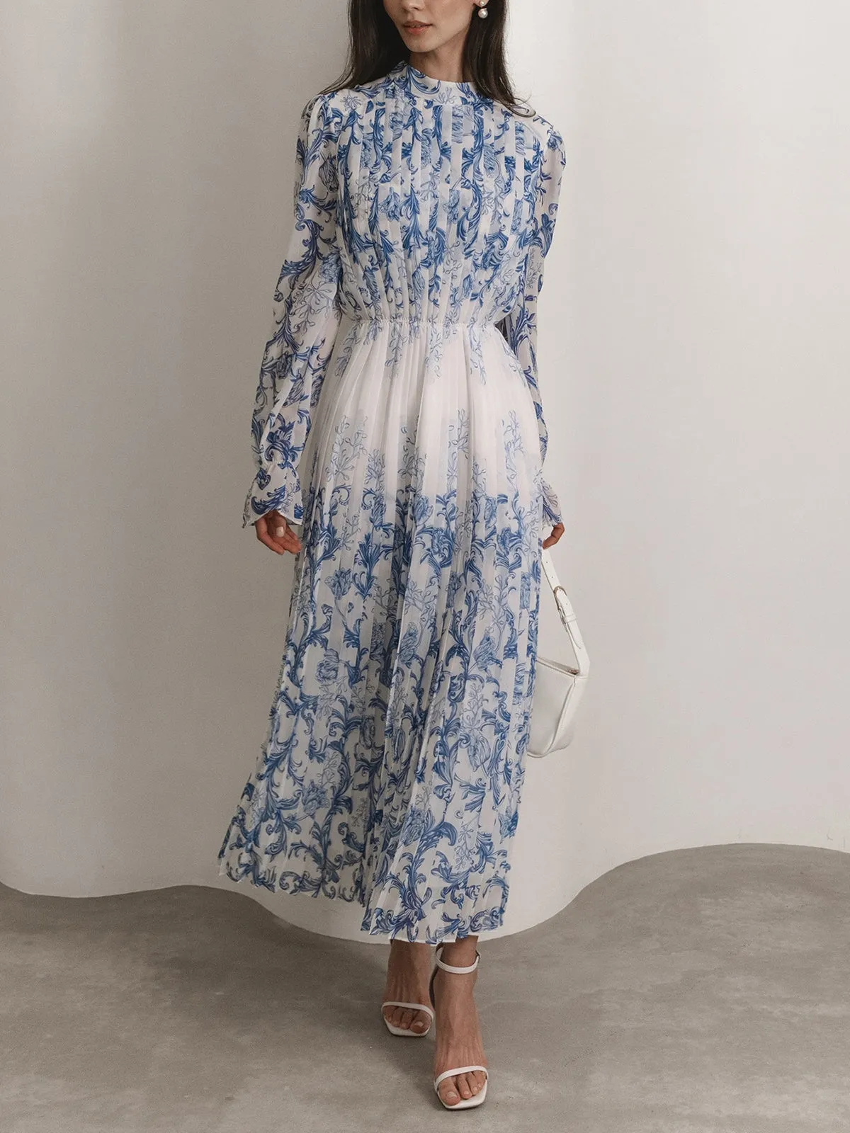 Plant Pattern Printed Pleated Long Dress sold by COMMENSE