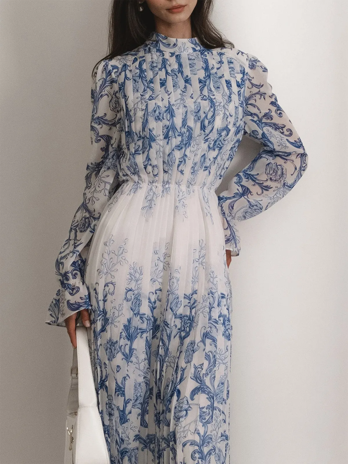 Plant Pattern Printed Pleated Long Dress sold by COMMENSE product image thumbnail 2