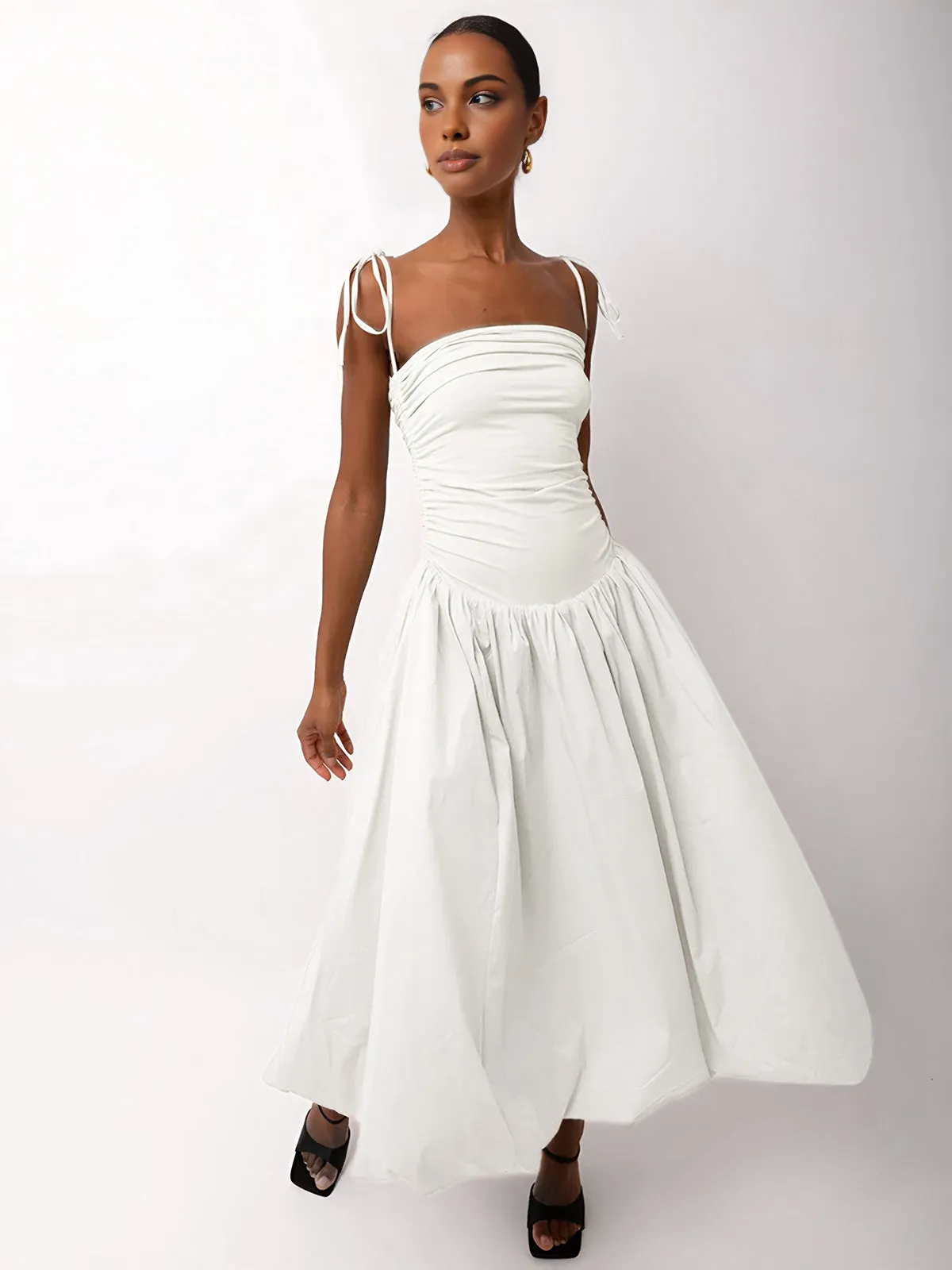 Knotted Adjustable Strap Pockets Midi Dress sold by COMMENSE product image thumbnail 4