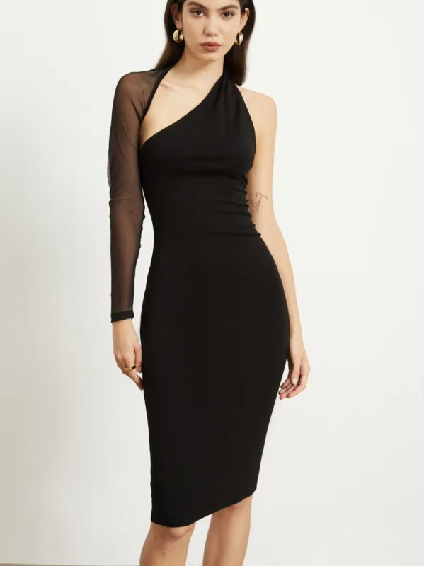 One Mesh Shoulder Open Back Midi Dress sold by COMMENSE