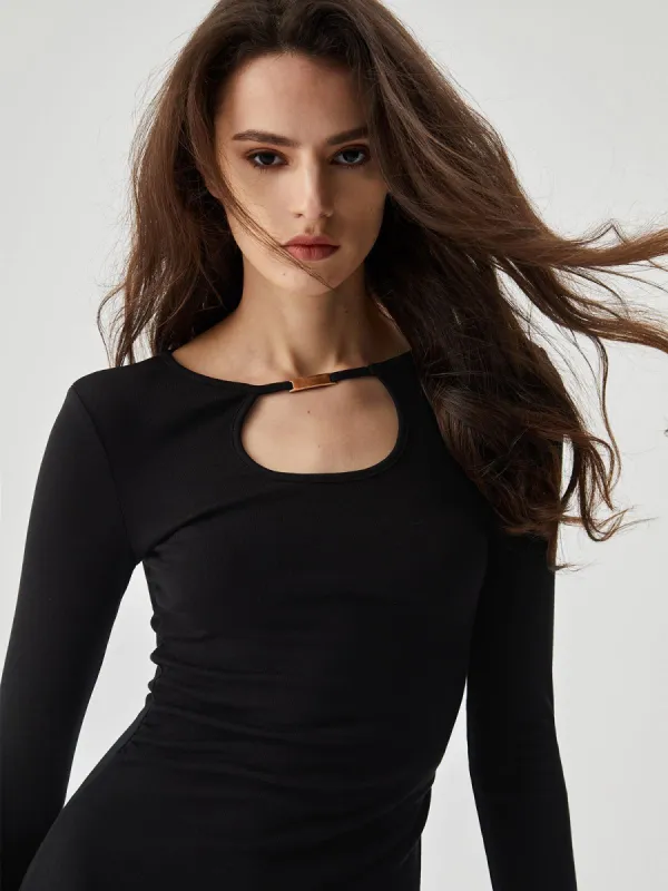 Cut Out Long Sleeve Bodycon Crew Neck Maxi Dress sold by COMMENSE