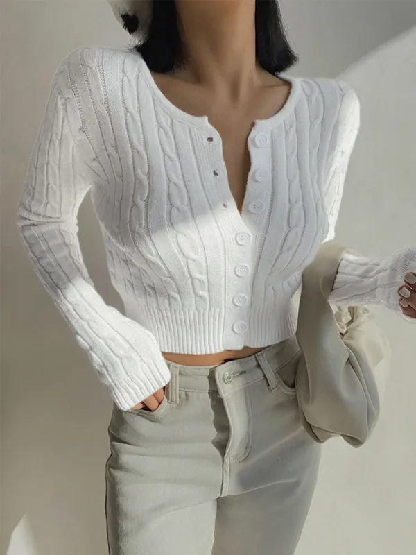 Textured Button Up Cropped Cardigan sold by COMMENSE