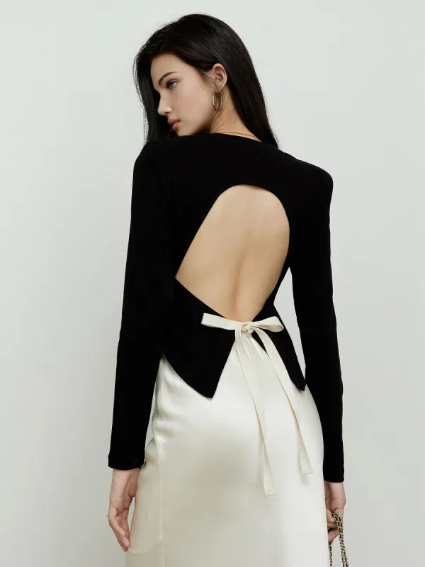 Backless Lace Up Long Sleeve Blouse sold by COMMENSE