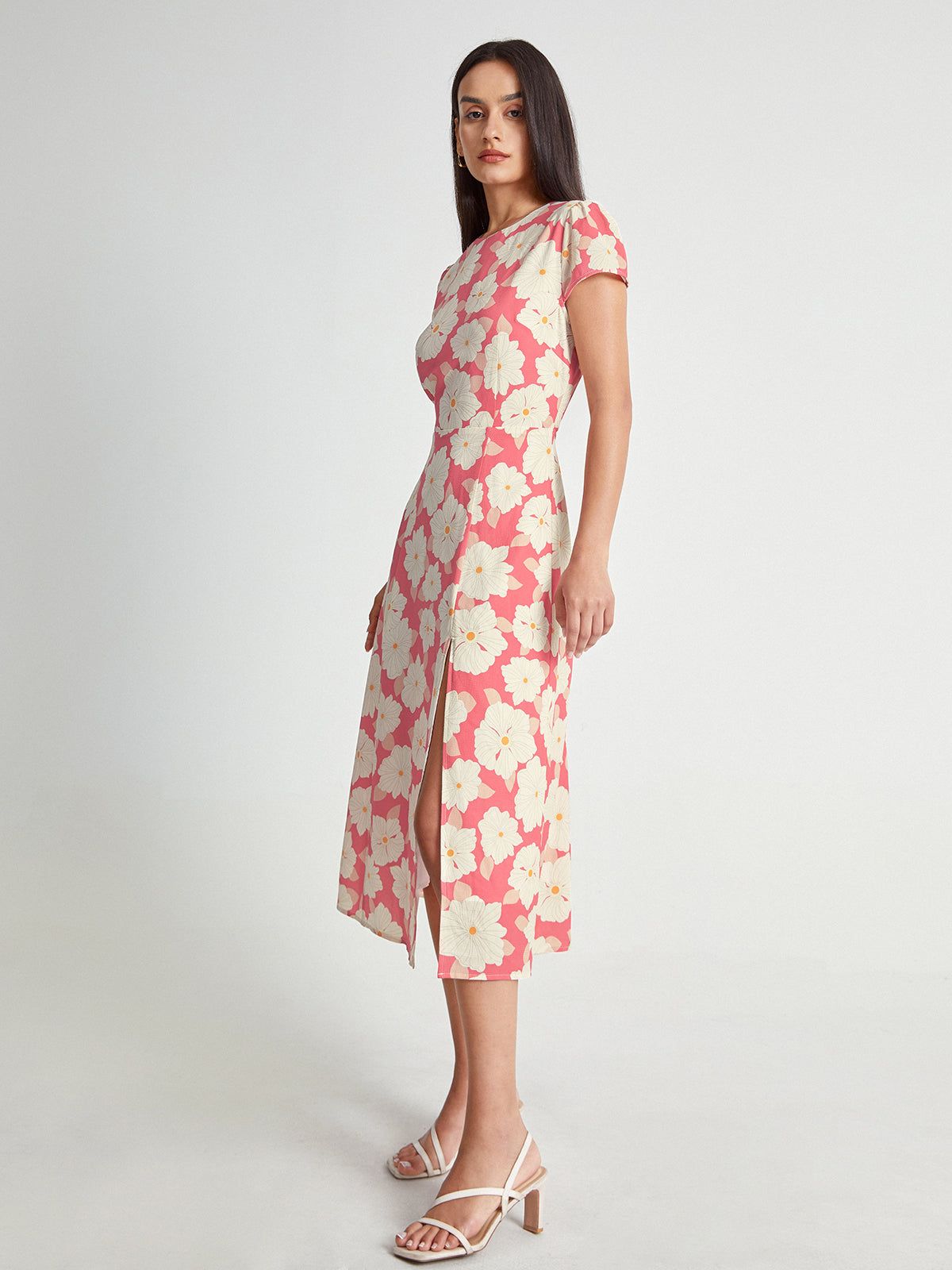 Short Sleeve Back Cutout Floral Oasis Midi Dress sold by COMMENSE product image thumbnail 3