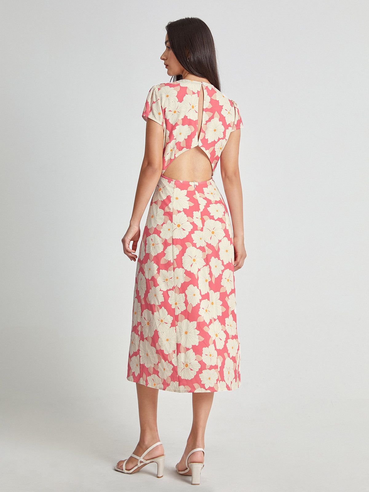 Short Sleeve Back Cutout Floral Oasis Midi Dress sold by COMMENSE product image thumbnail 4