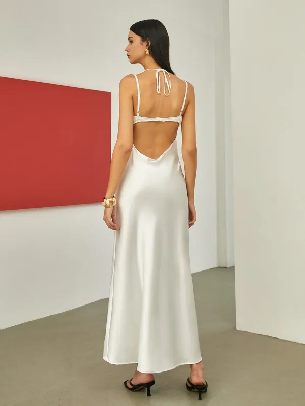 Shining Pearl Satin Cami Long Dress sold by COMMENSE