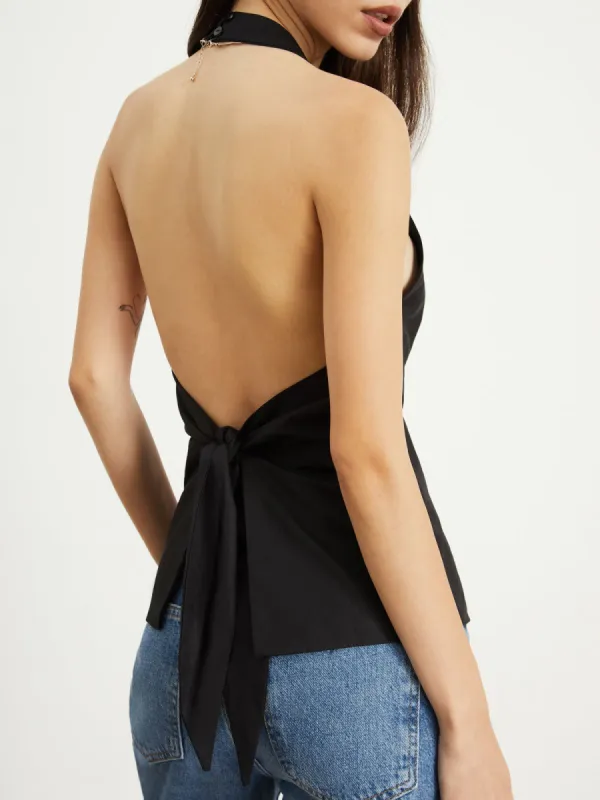 Cotton Halter Open Back Tied Tank Top sold by COMMENSE
