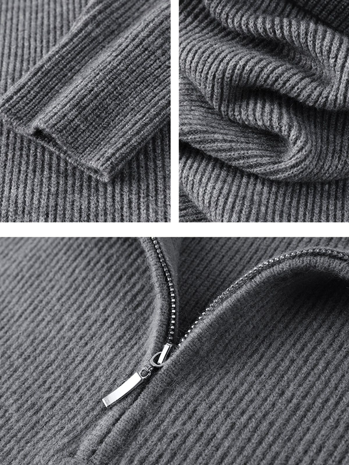 Zip Up Textured Collared Sweater sold by COMMENSE product image thumbnail 4
