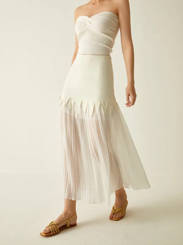 Sheer Pleated Midi Skirt sold by COMMENSE