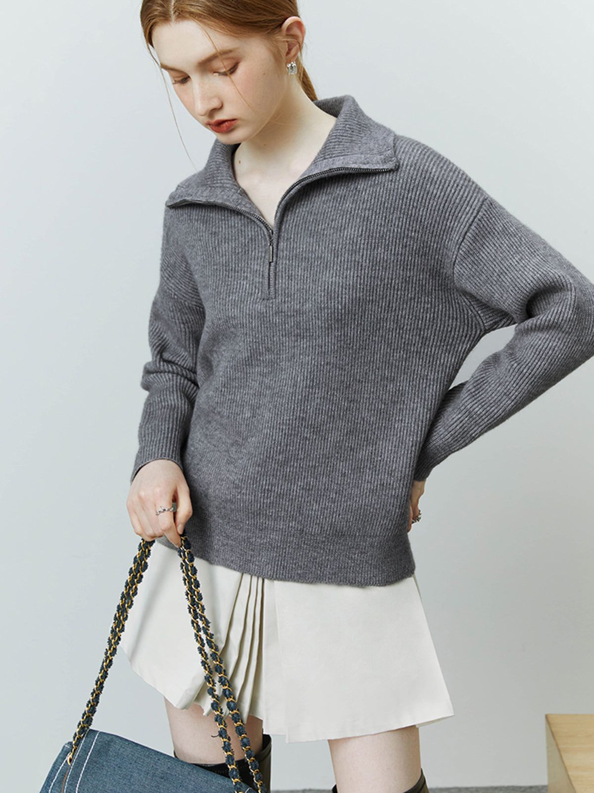 Zip Up Textured Collared Sweater sold by COMMENSE product image thumbnail 2