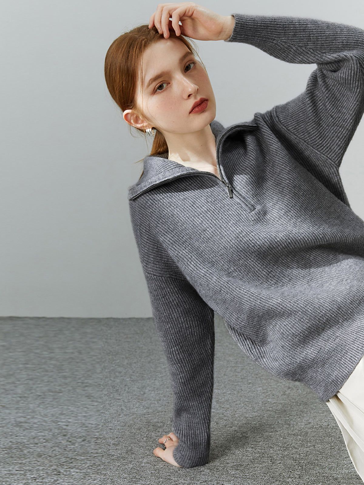 Zip Up Textured Collared Sweater sold by COMMENSE product image thumbnail 3