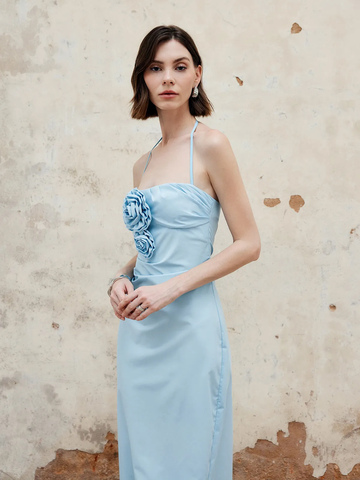 Halter Split Rosette Midi Dress sold by COMMENSE product image thumbnail 5
