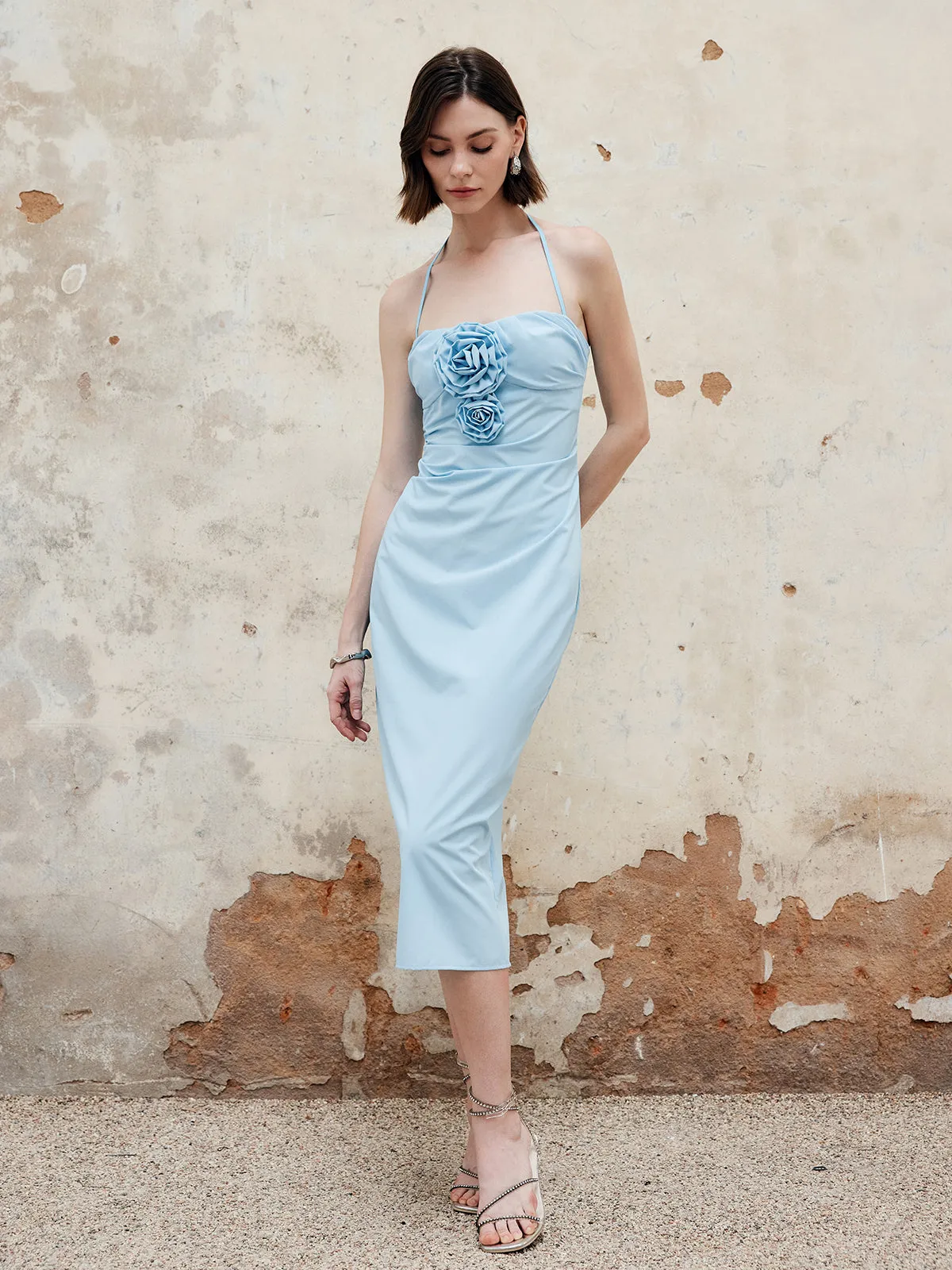 Halter Split Rosette Midi Dress sold by COMMENSE product image thumbnail 2