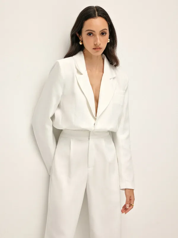 Shoulder Pads Lapel Pleated Pants Set sold by COMMENSE
